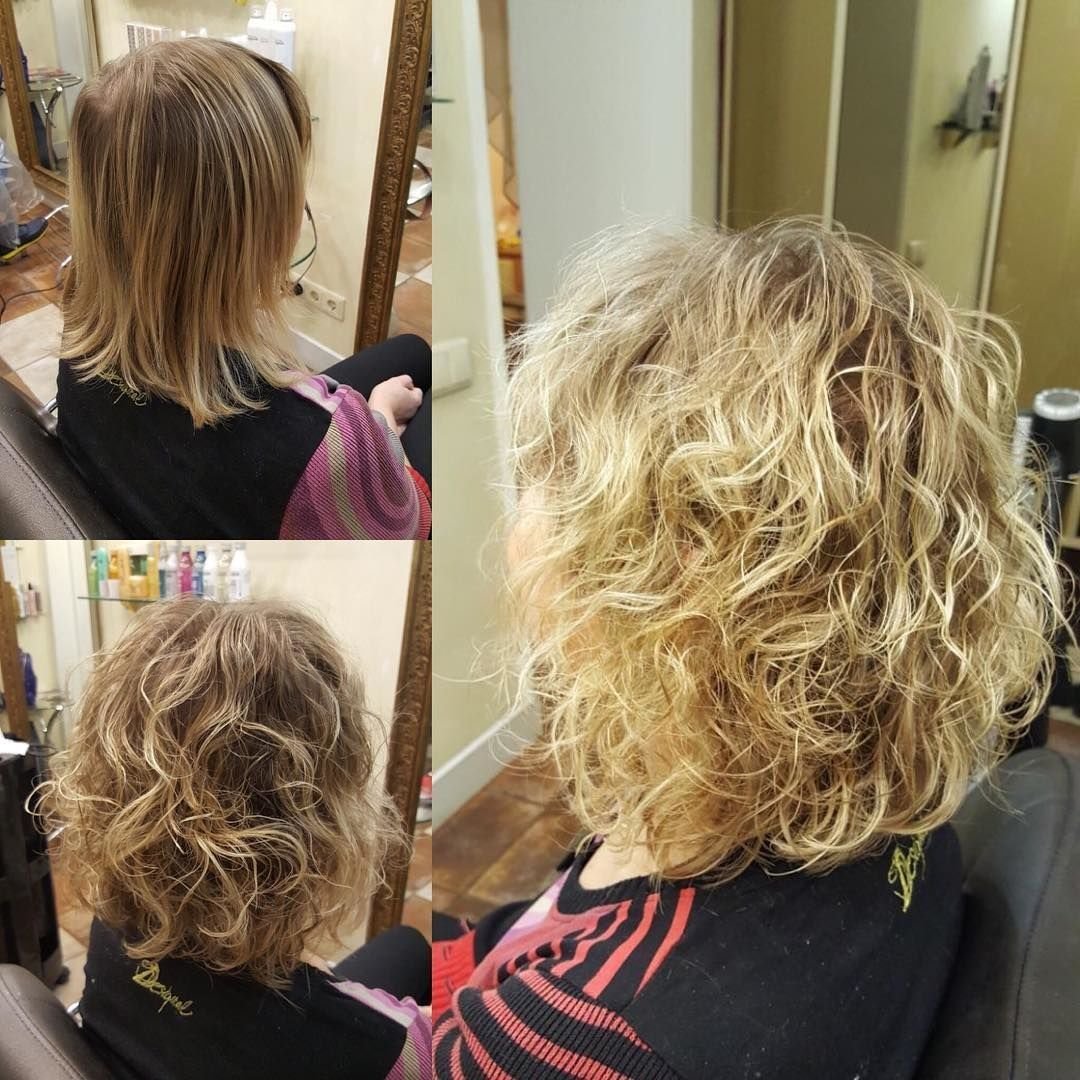 Биозавивка волос фото до и после на средние волосы крупные локоны фото