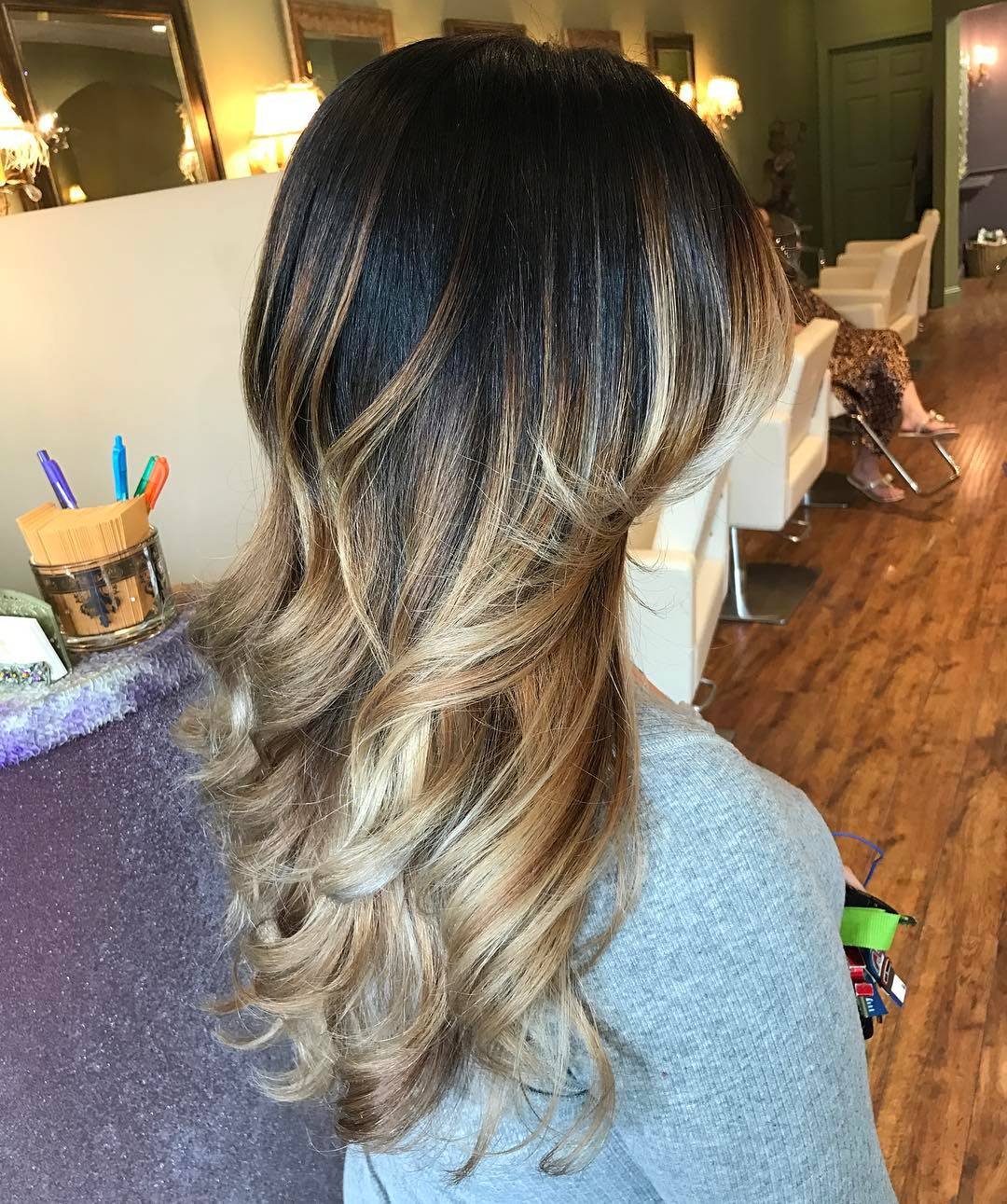 Мелирование Каскад шатен