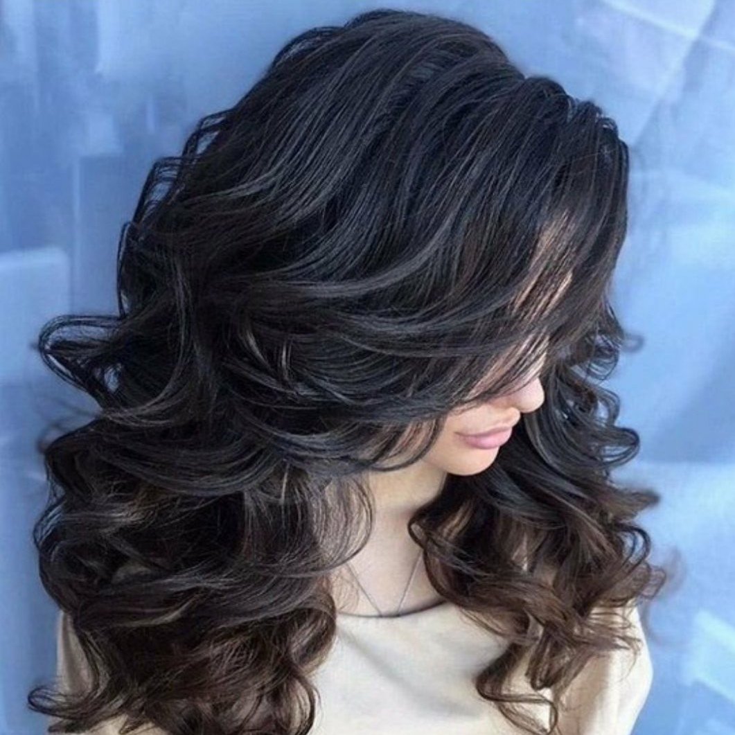 Крупные Локоны на длинные черные волосы