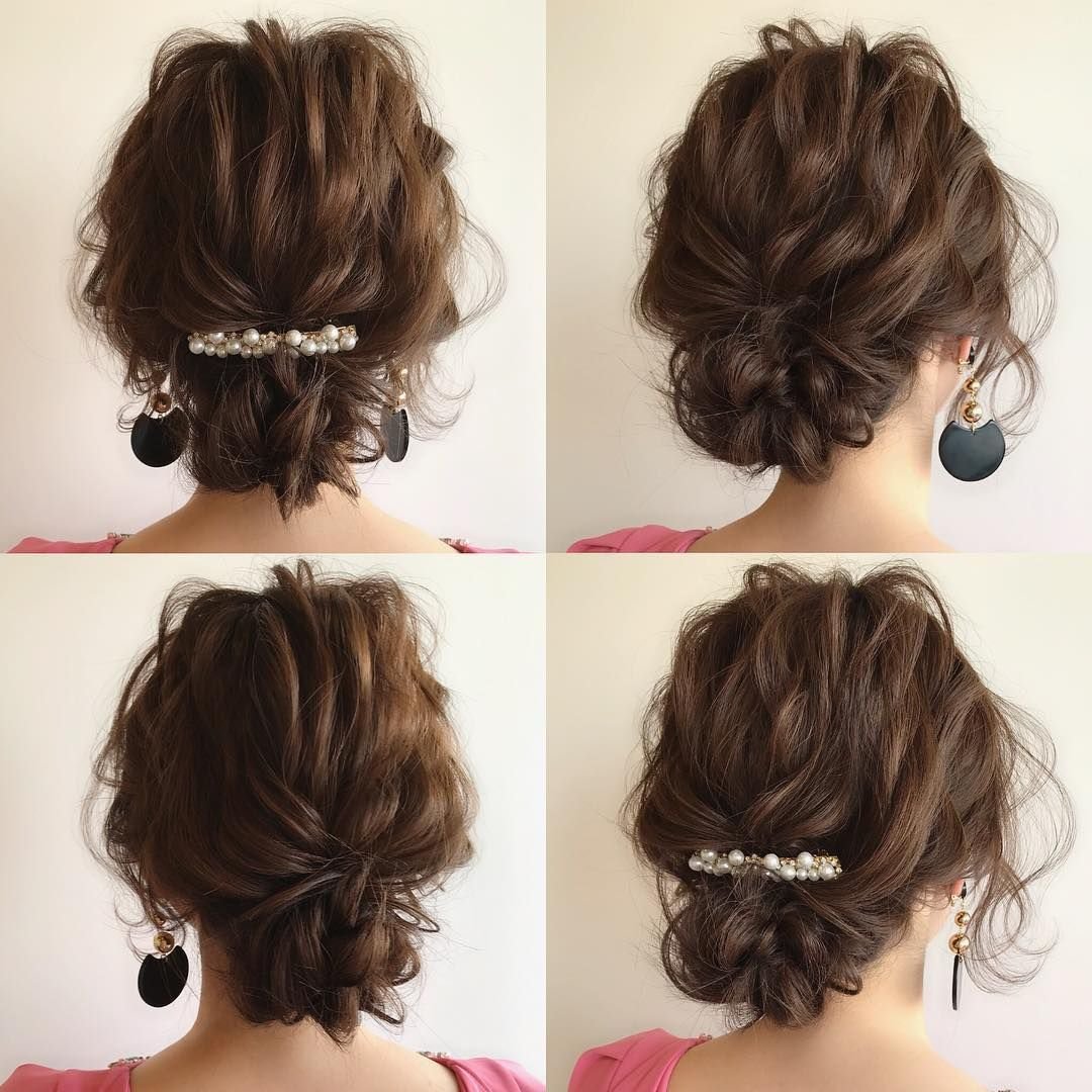 Низкий пучок на волнистые волосы