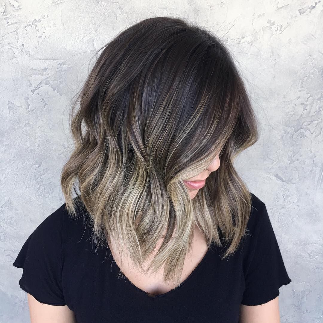 Окрашивание на темные волосы до плеч