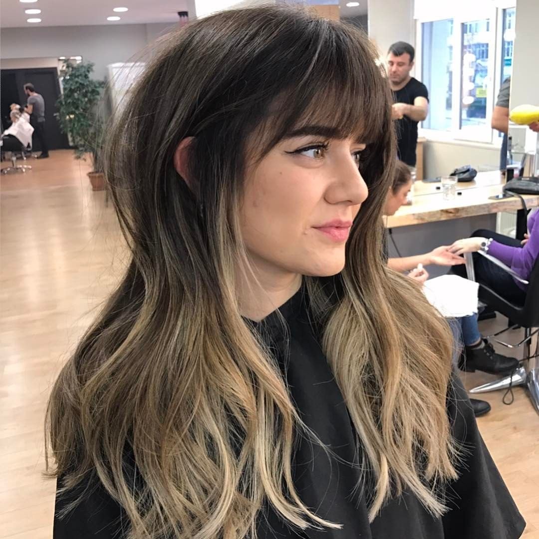 Мелирование на темные волосы с челкой
