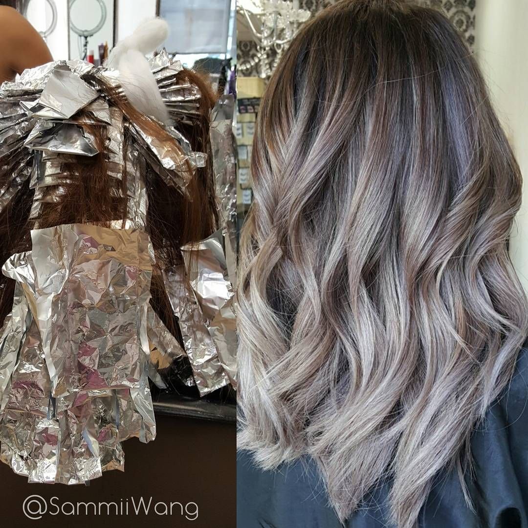 Балаяж на темные волосы с сединой