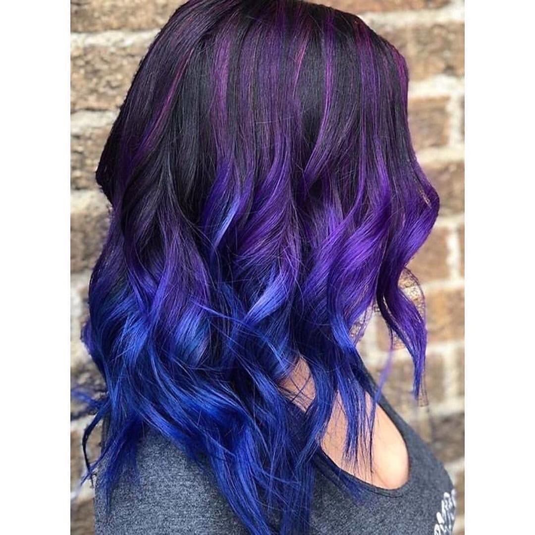 Фиолетовое омбре на темные волосы
