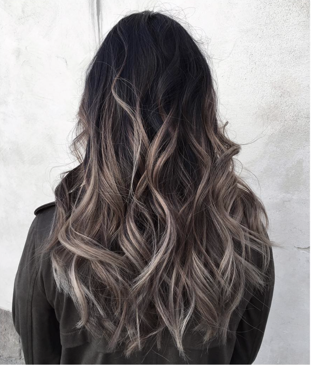 Пепельное мелирование балаяж на темные волосы