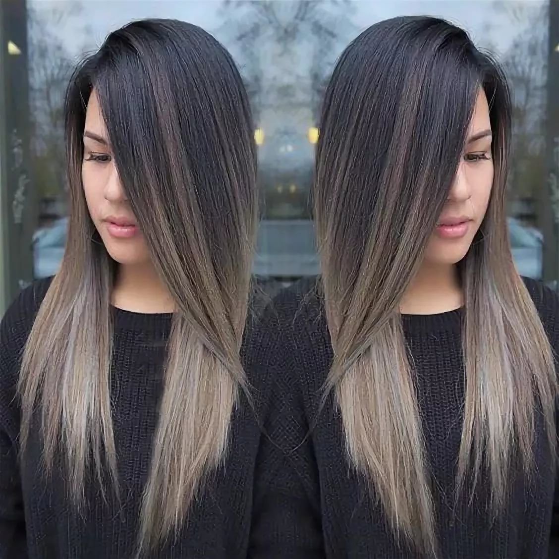 Шатуш балаяж на темные прямые волосы