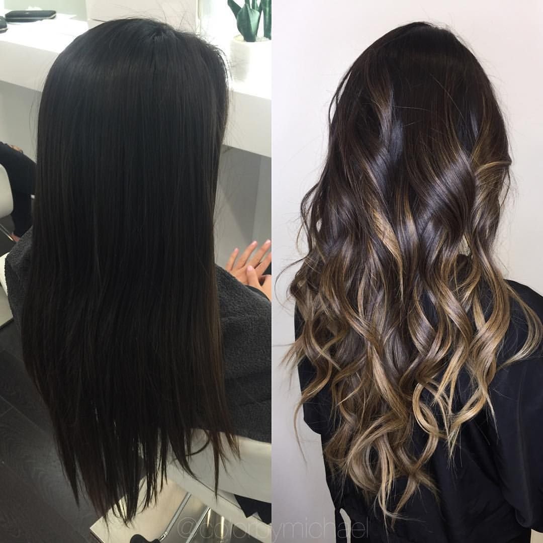 Нарощенные волосы балаяж на темные волосы