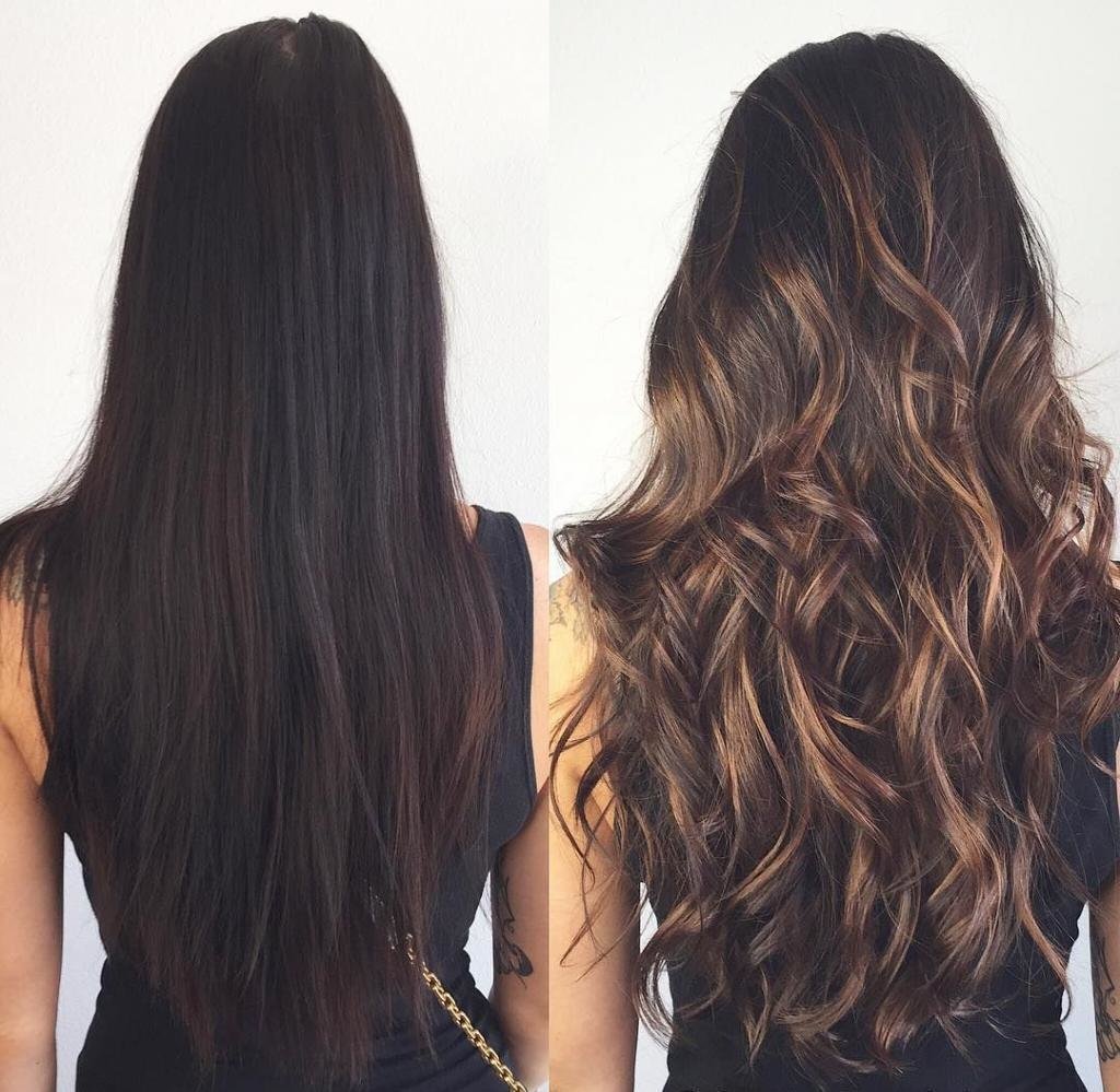 Шатуш и балаяж на темные длинные волосы