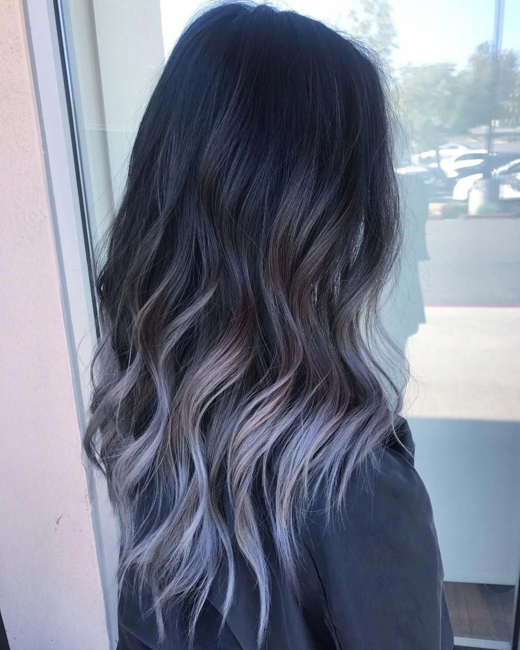 Пепельный балаяж на черные волосы