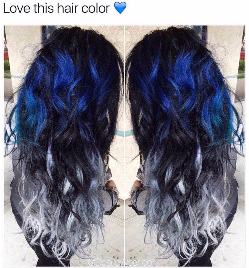 Покрас волос черный с синим