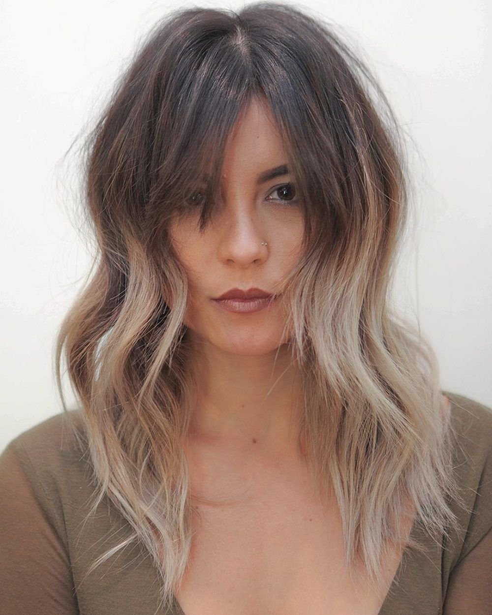 Омбре на средние волосы с челкой на русые
