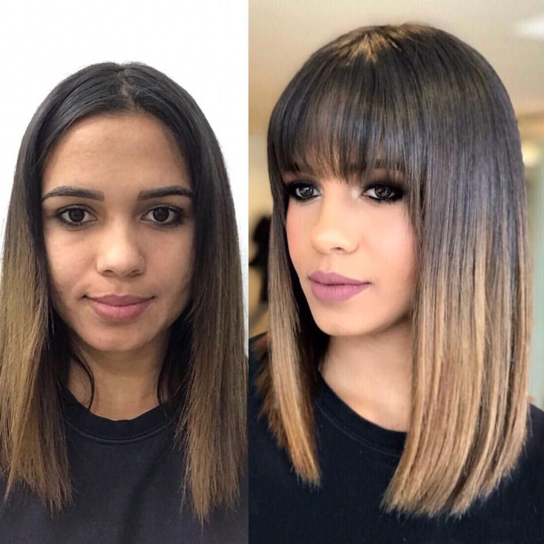 Стрижка шатуш на средние волосы с челкой