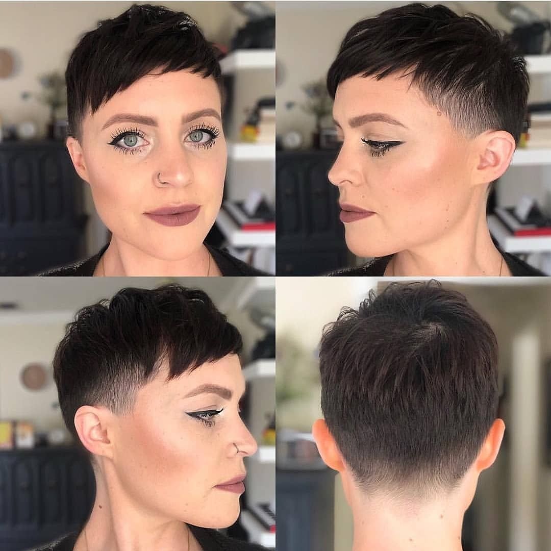 Короткие стрижки Пикси с выбритыми висками и затылком