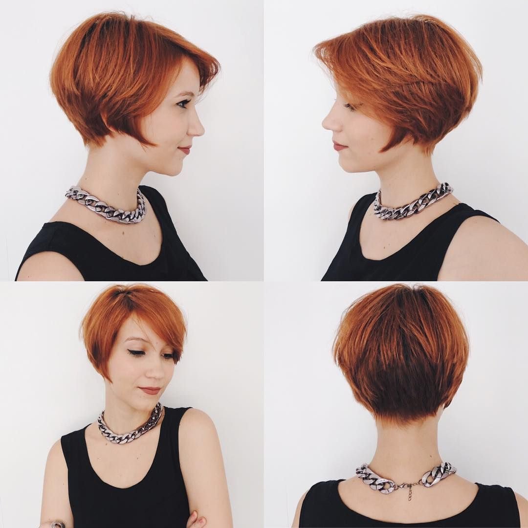 Стрижка Пикси Боб на рыжие волосы с челкой