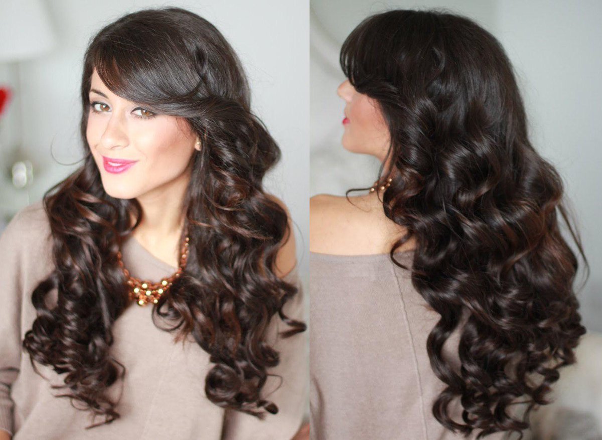 Прически из локонов на длинные волосы с челкой