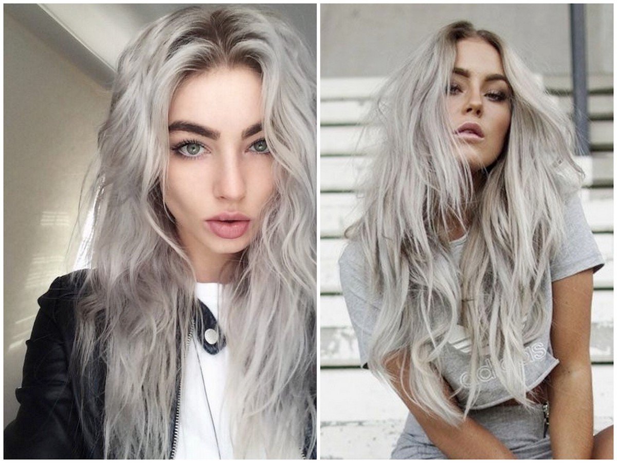 Серый блонд с темными корнями