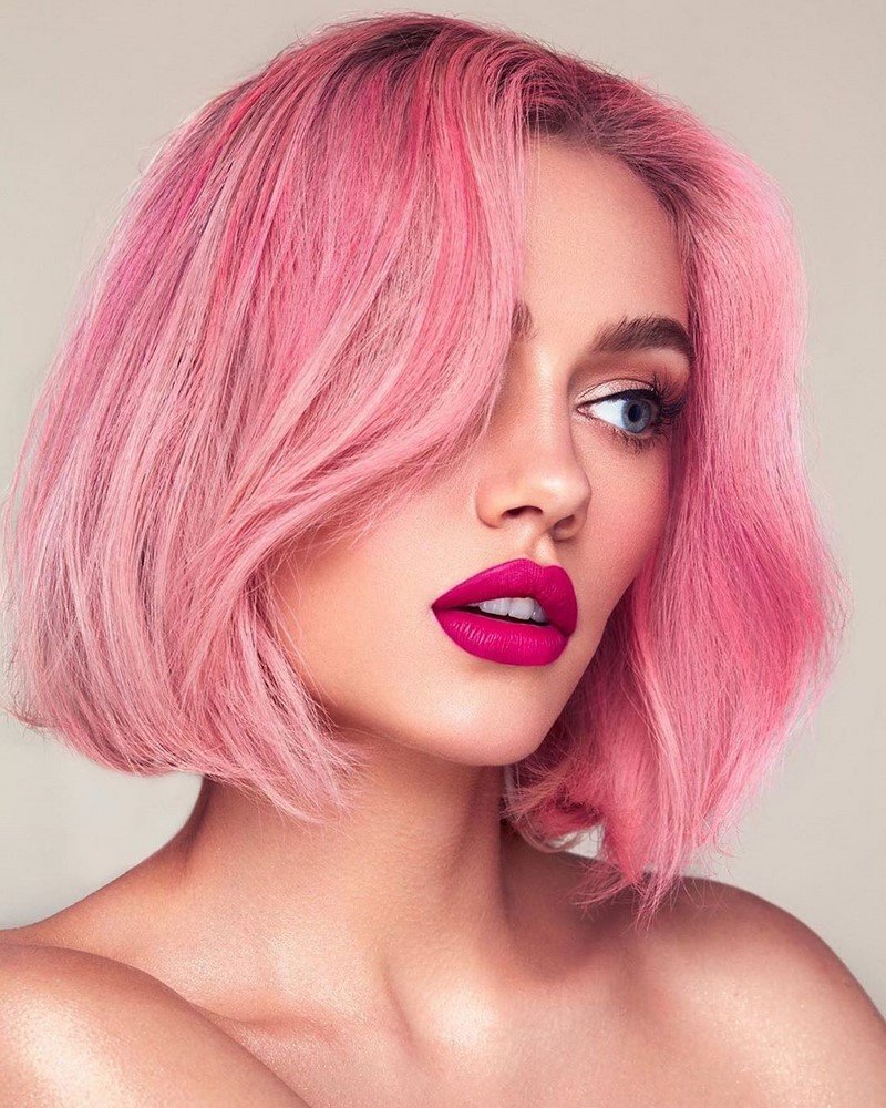 Стрижка асимметрия розовые волосы