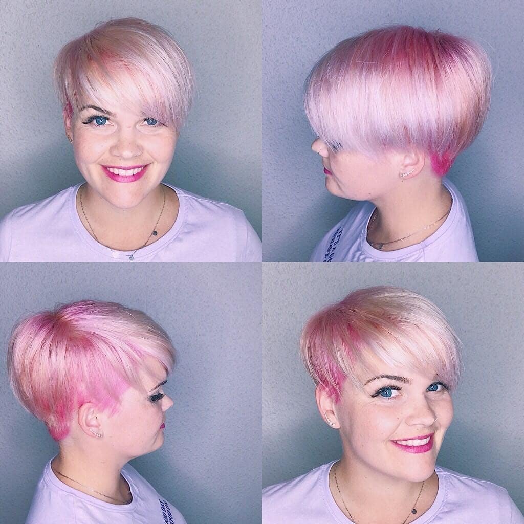 Короткая стрижка с розовыми прядями
