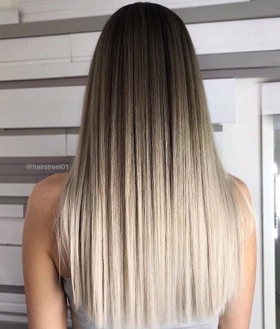 Омбре на длинные прямые волосы