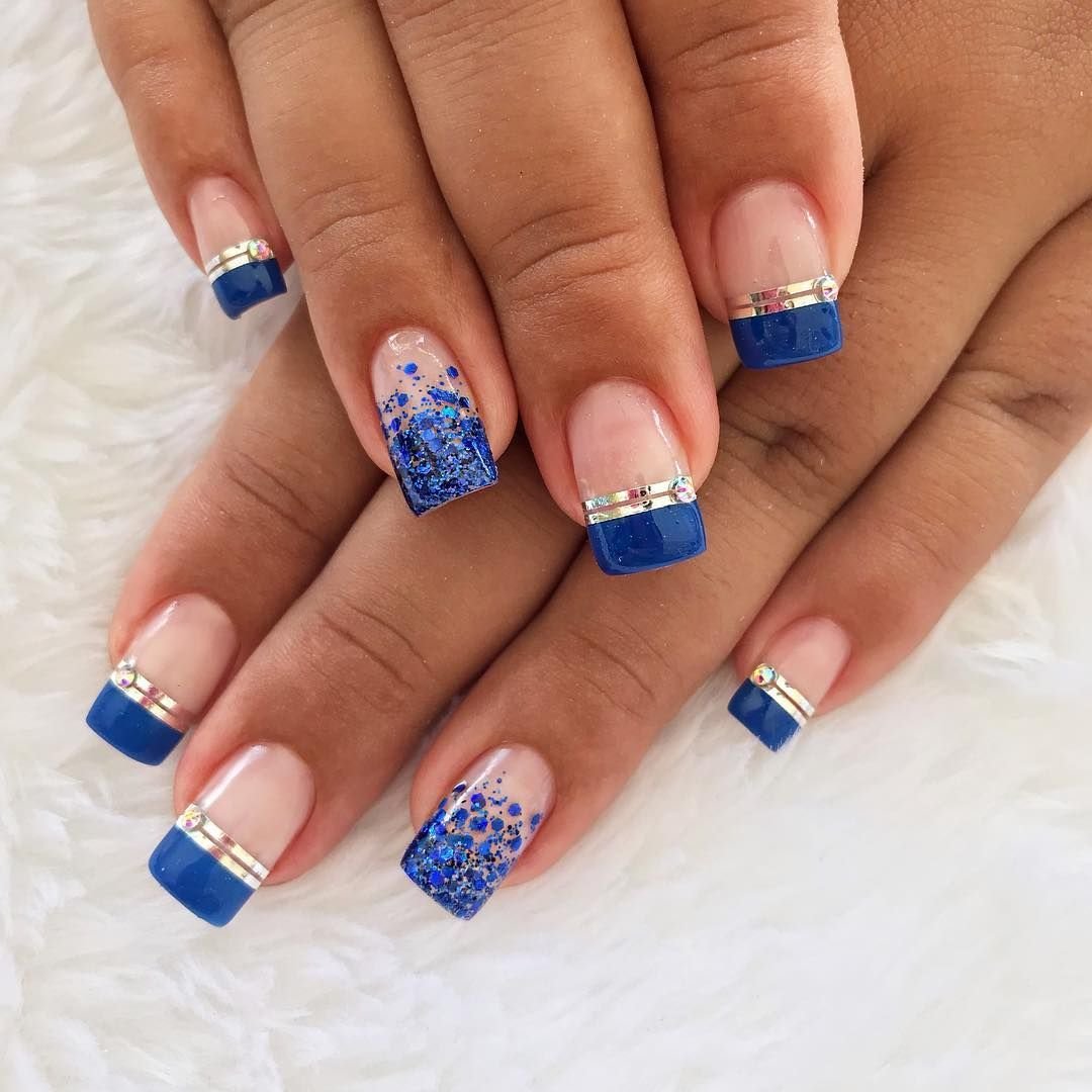 Френч с синим лаком