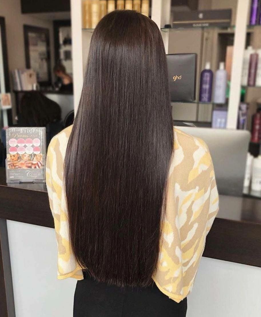 Темно каштановые прямые волосы