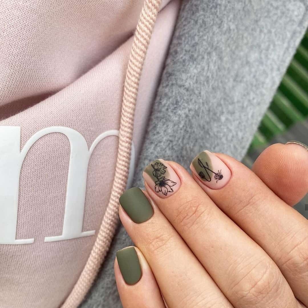 Маникюр на короткие ногти хаки