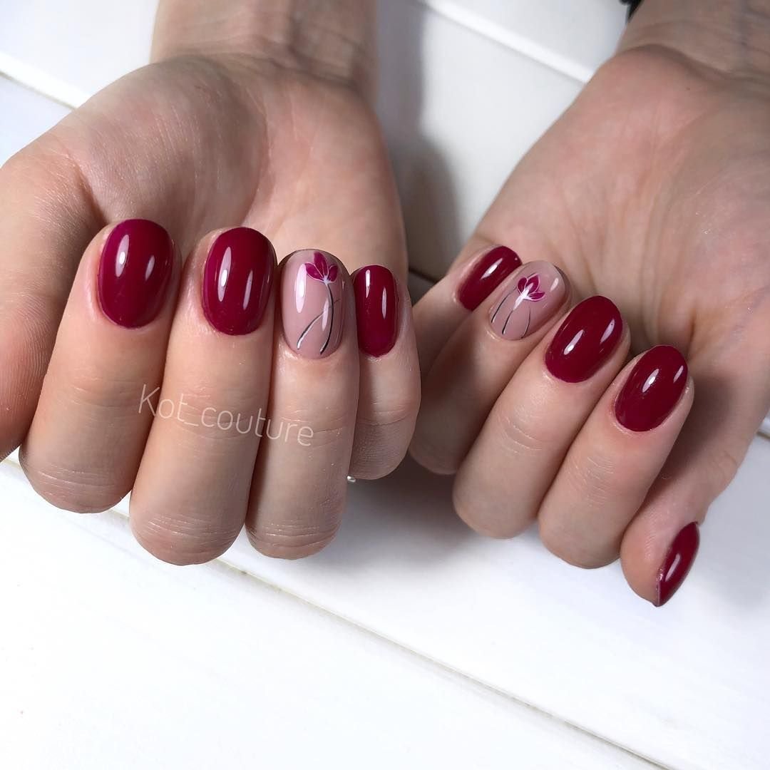 Квадратные ногти цвета спелой вишни