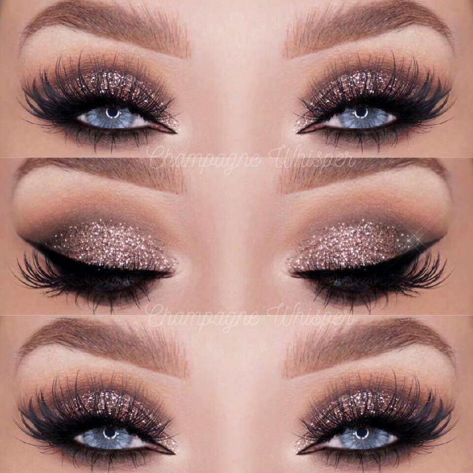 Блестящий макияж для голубых глаз