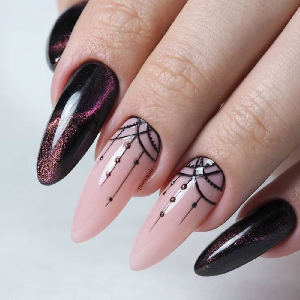 Матовый маникюр на миндальную форму