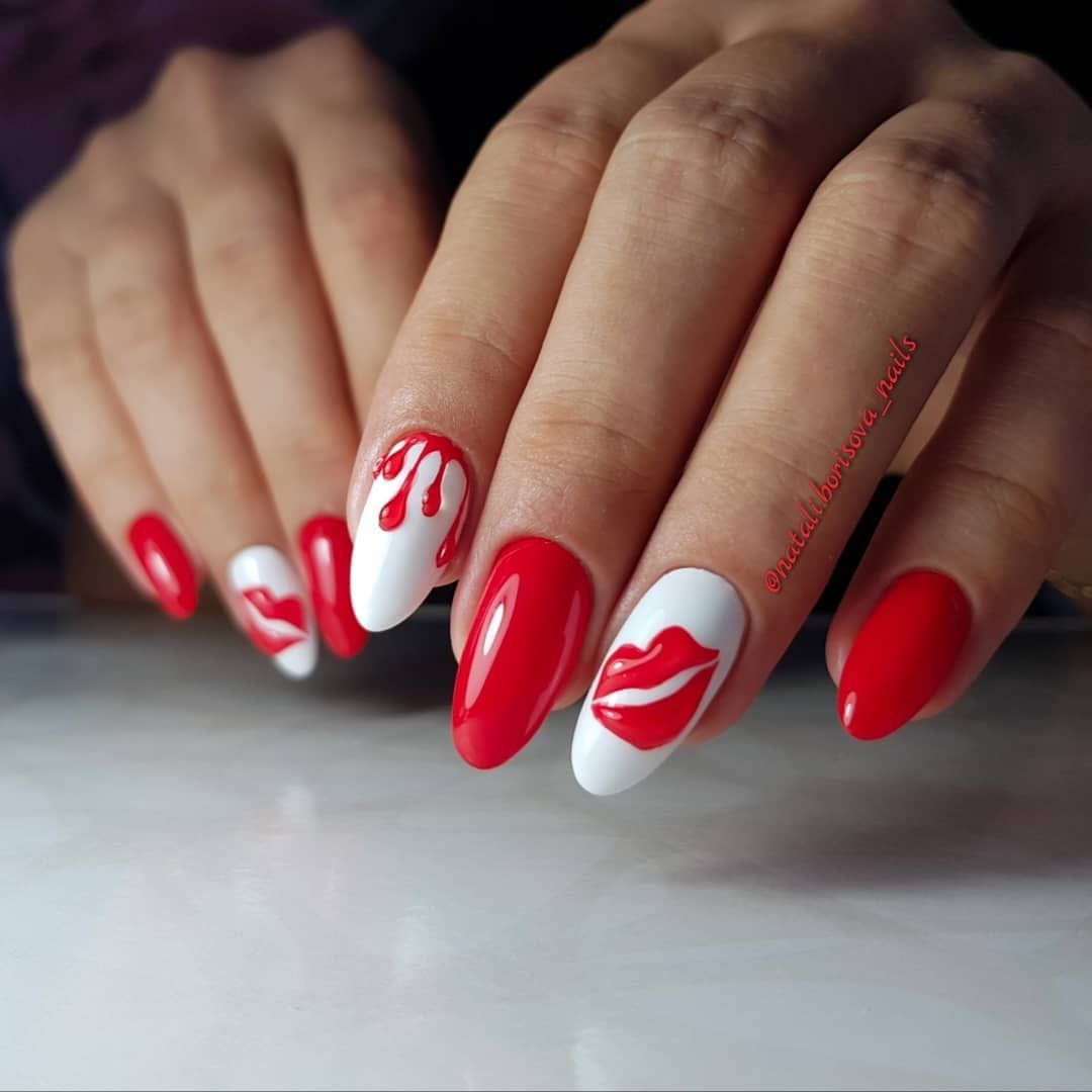 Маникюр красный с белым