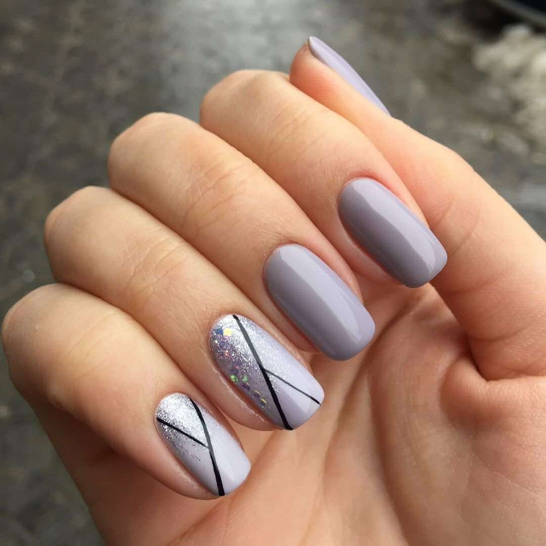 Маникюр серо голубой дизайн
