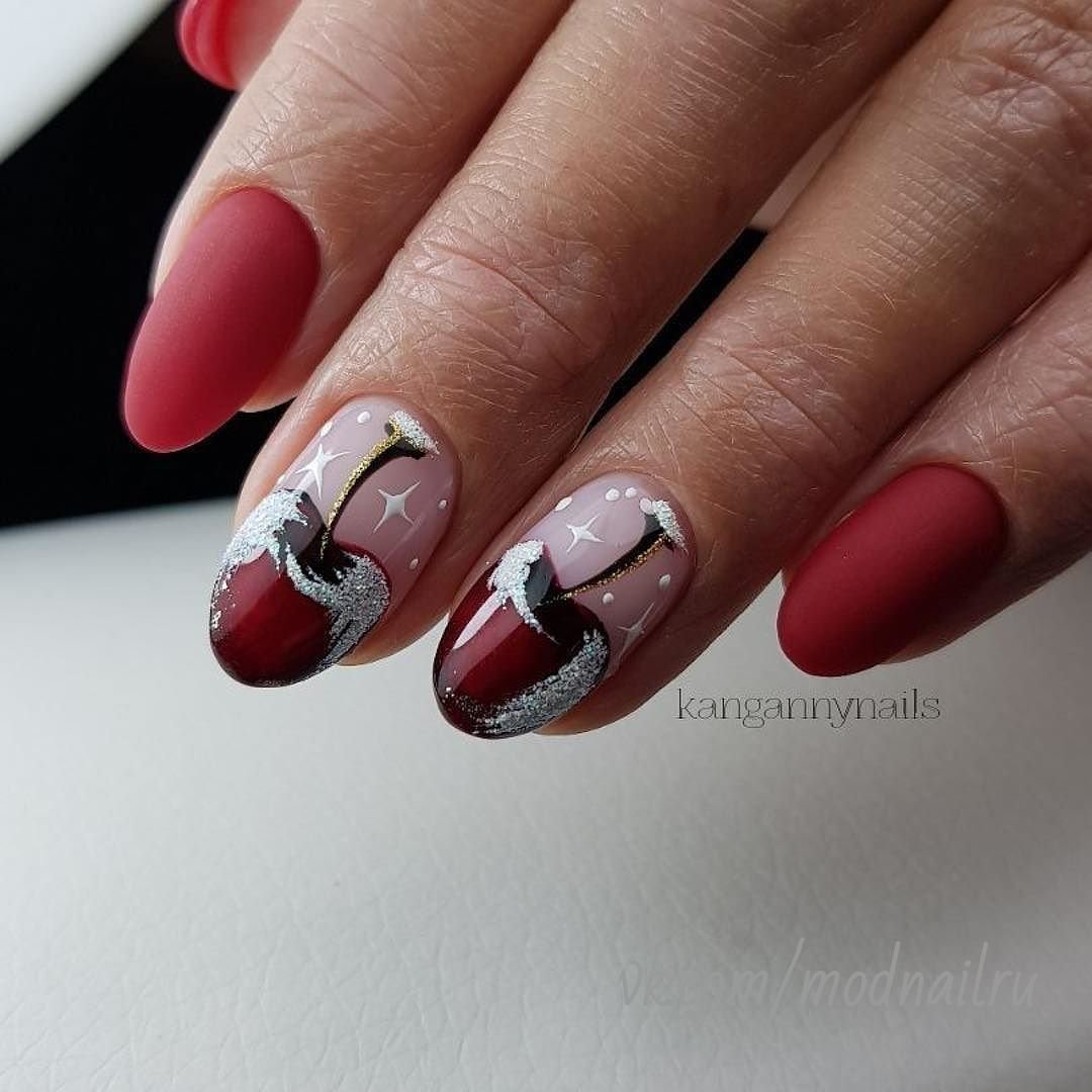 Маникюр зимняя вишня