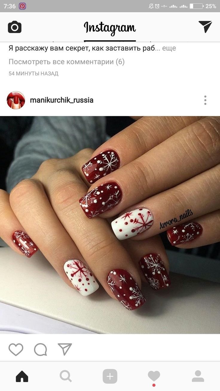 Новогодний маникюр на средние ногти красные