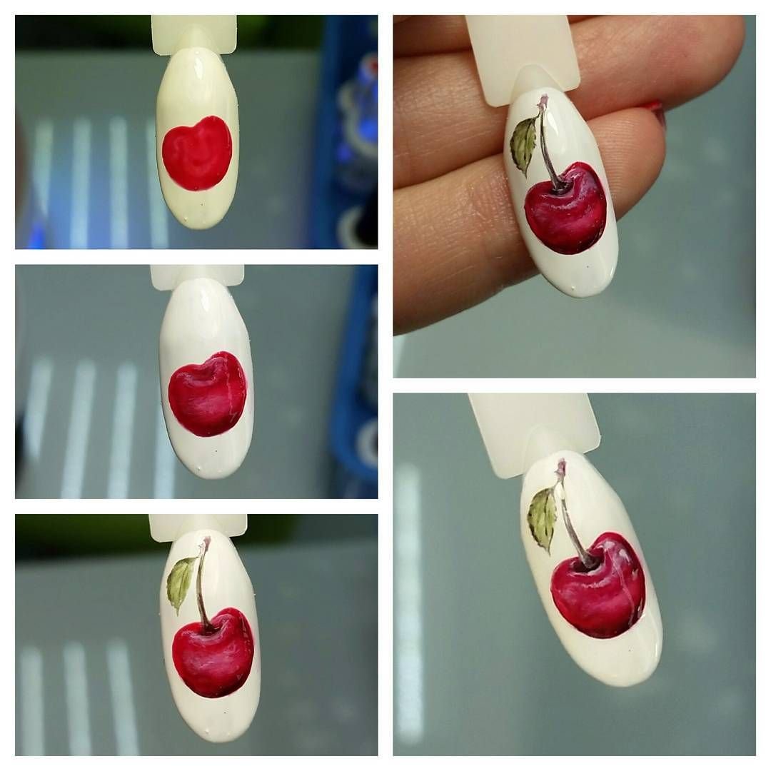 Вишня на ногтях пошагово