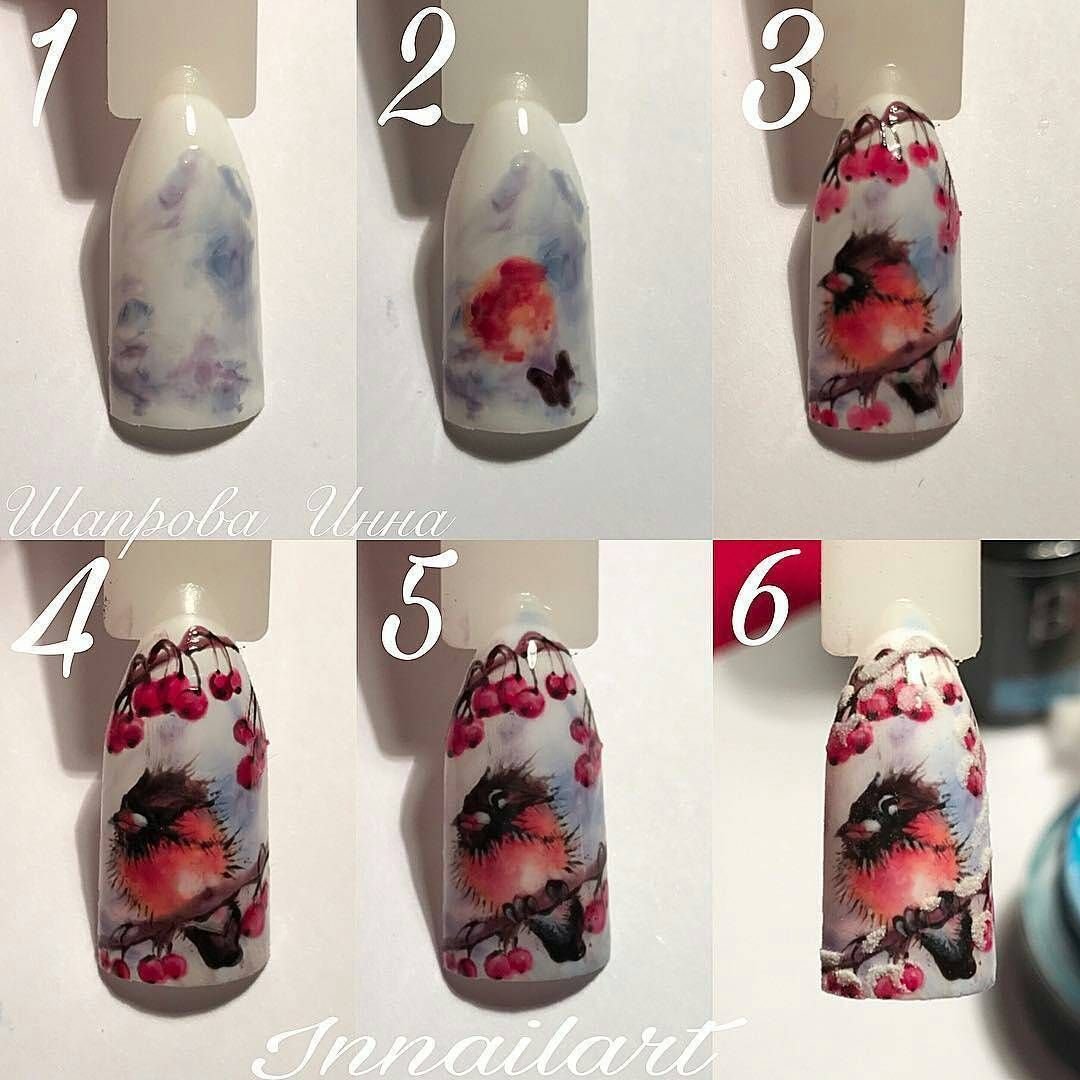 Новогодний акварельный дизайн ногтей пошагово