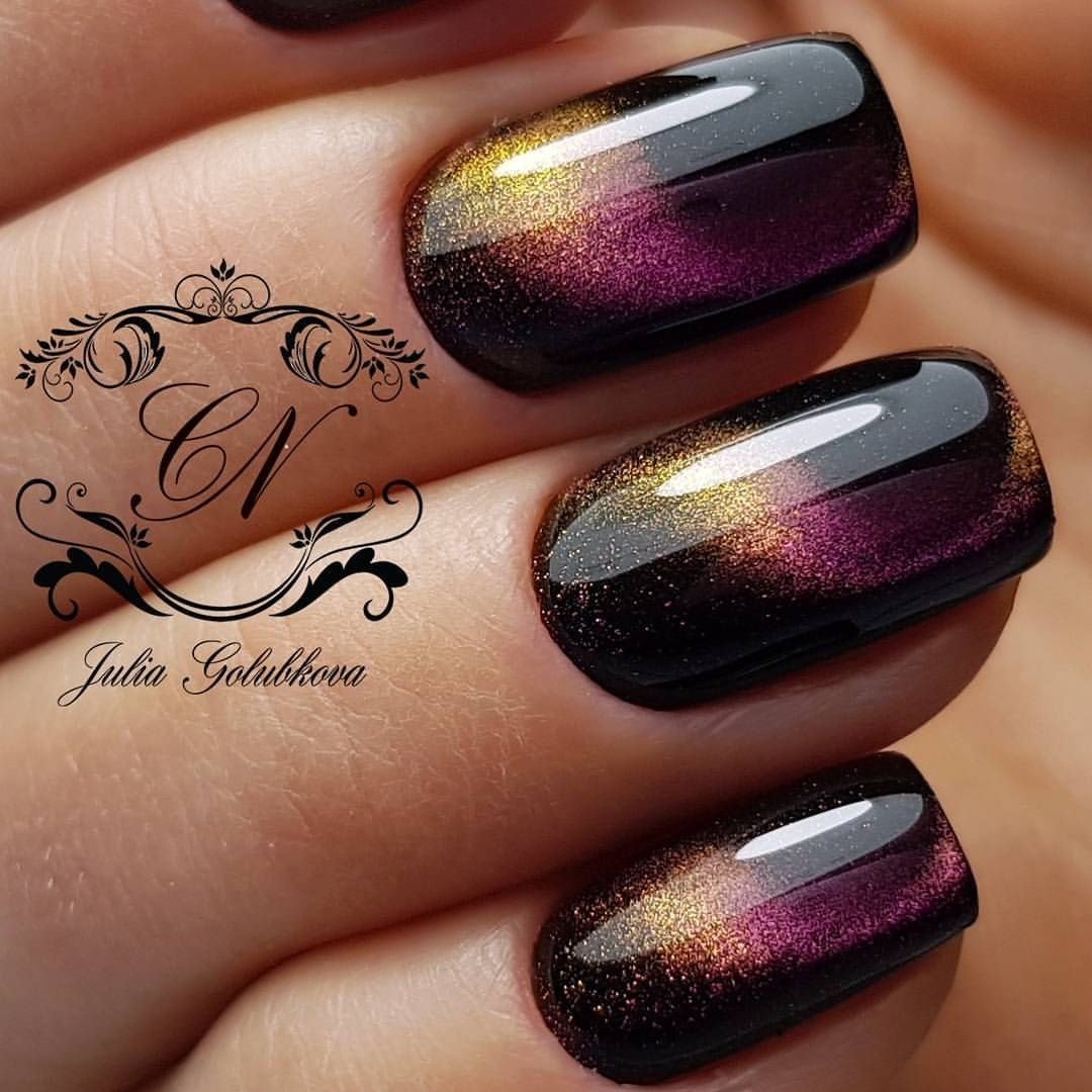 Маникюр кошачий глаз фиолетовый