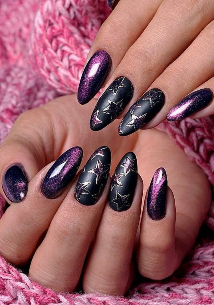 Маникюр черно красный кошачий глаз