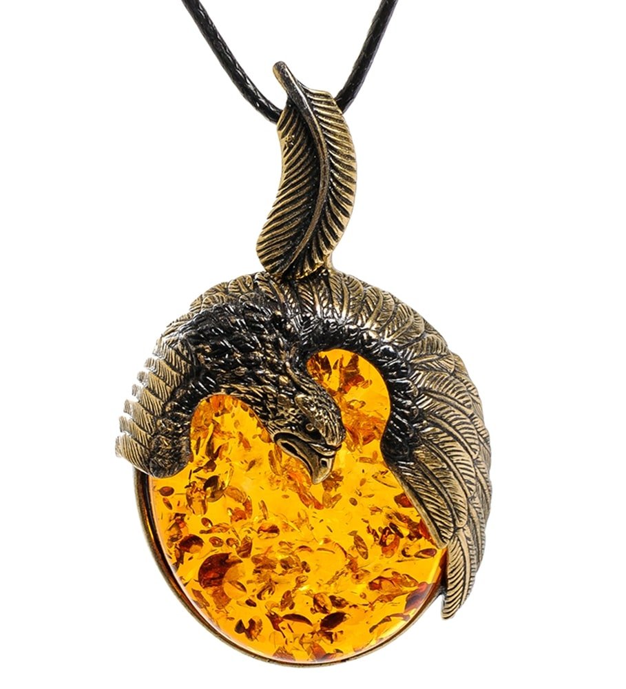 Подвеска латунь янтарь