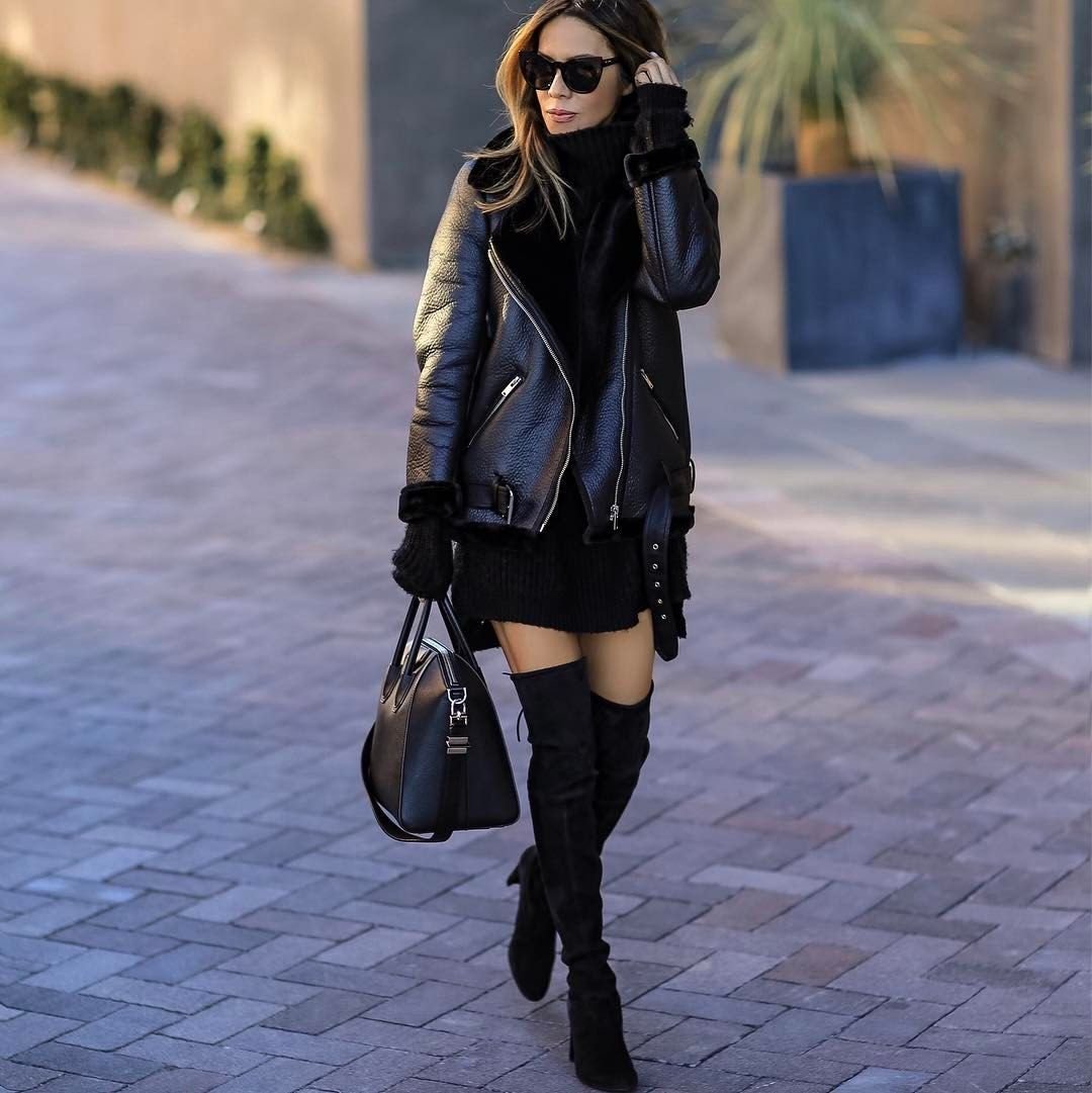 Дубленка женская с ботфортами