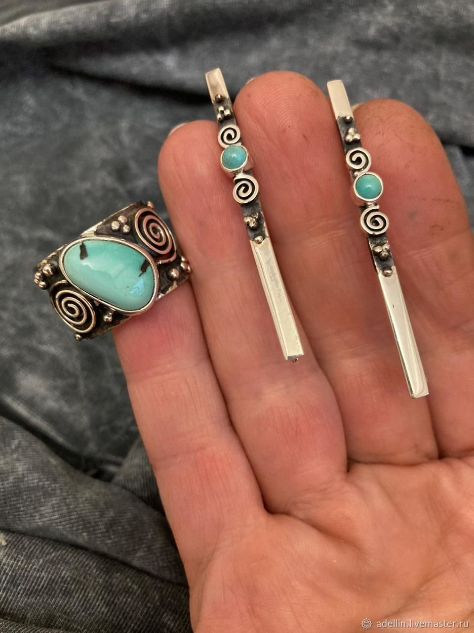 Кубачи. Браслет. Серебро. Бирюсой