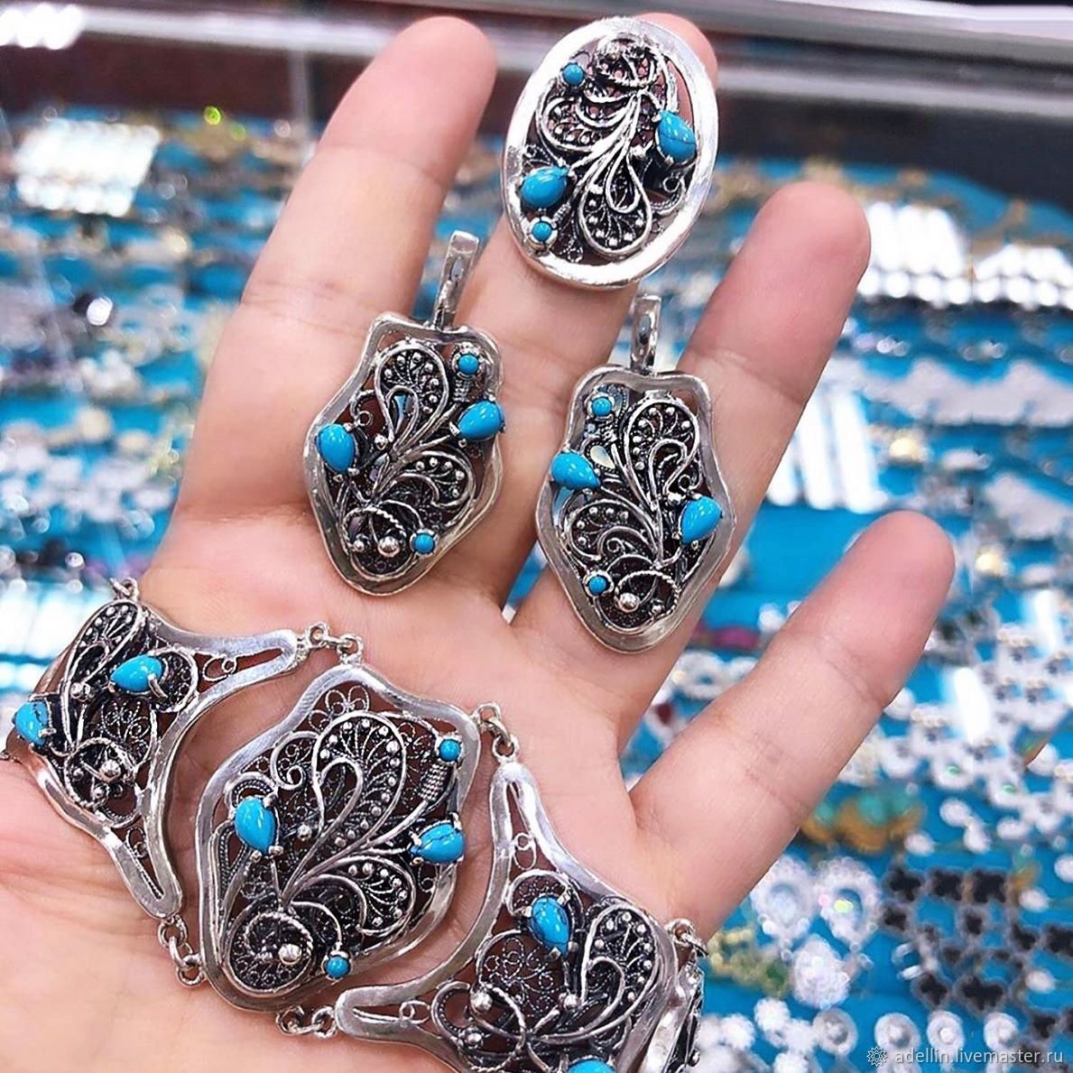 Кольцо Deno Израиль с бирюзой