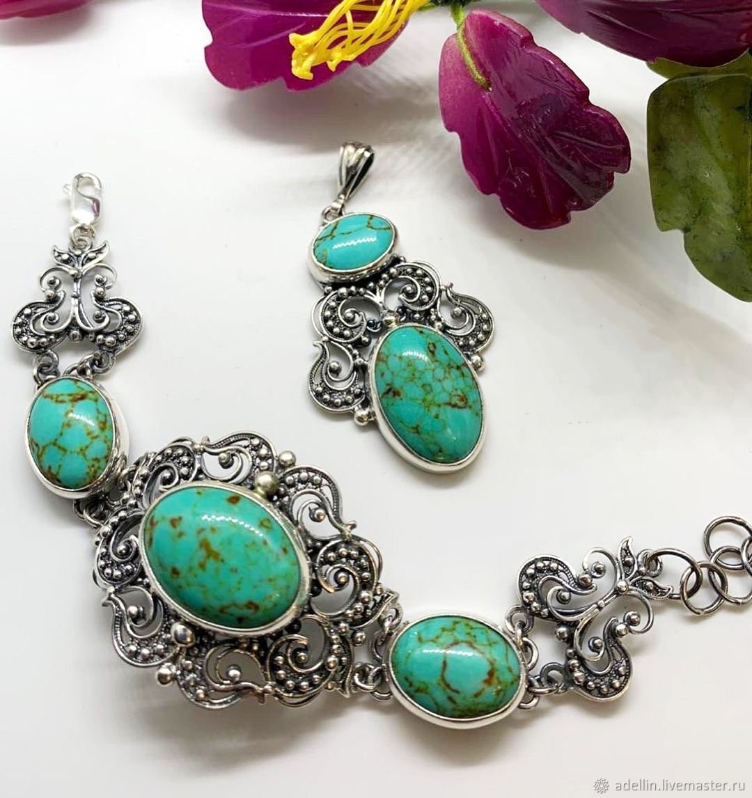 Серебро марказитыс бирюзой комплект