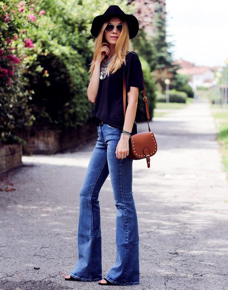 Лук с джинсами клеш