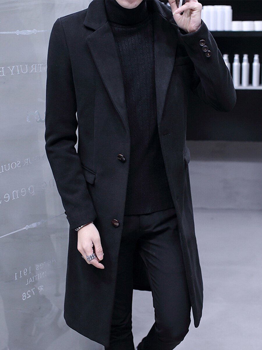Пальто мужское черное длинное
