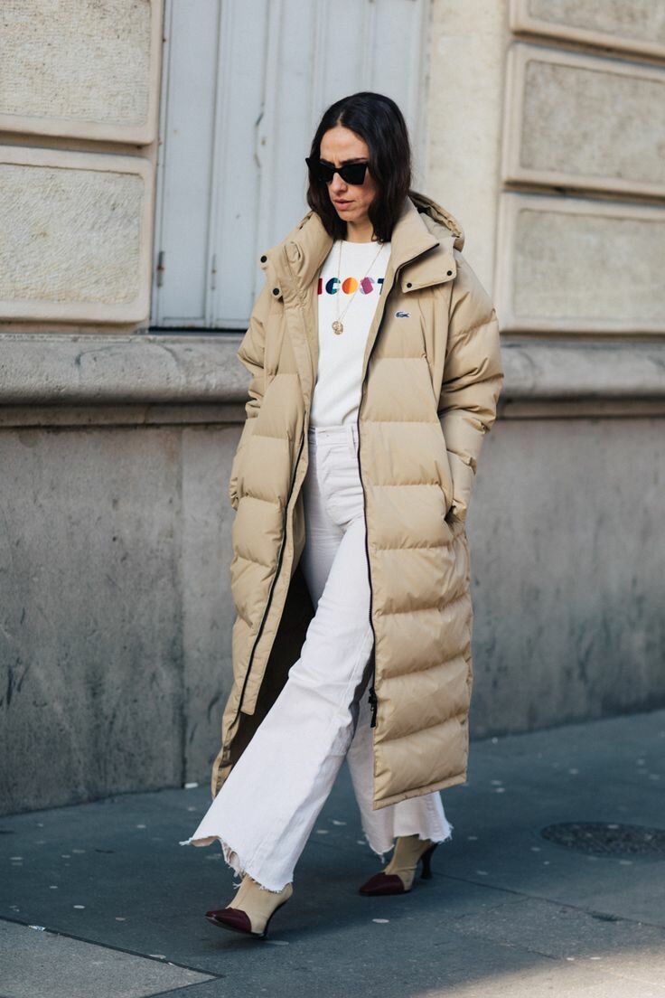 Пуховик серый женский длинный