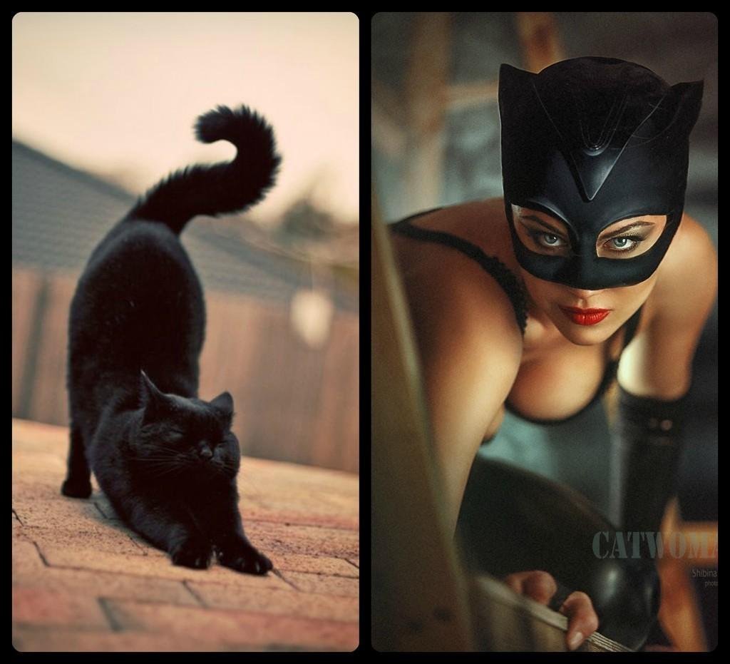 Женщина кошка с кошкой