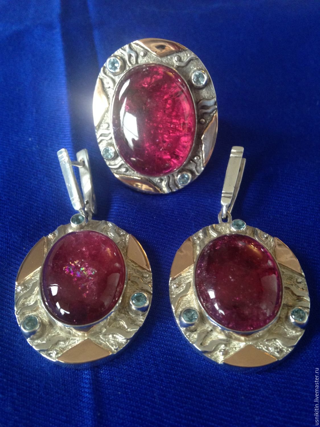 Комплект из турмалина в серебре с позолотой 326