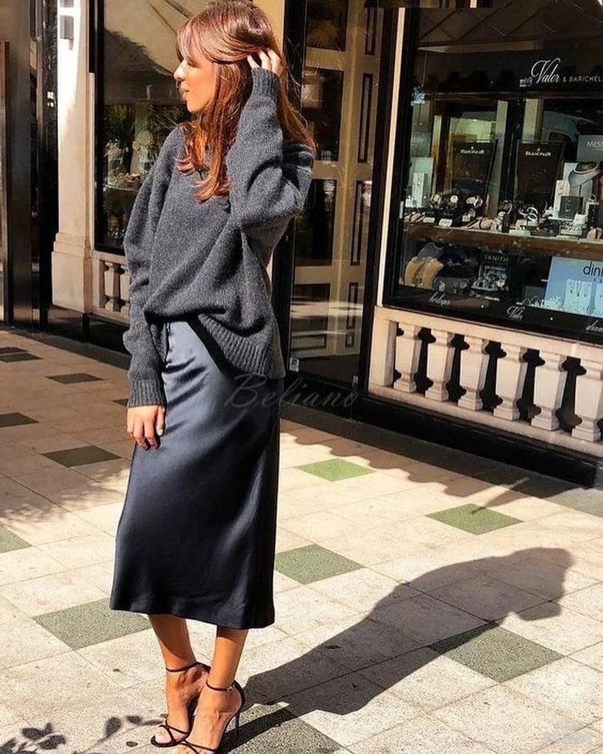 Атласная юбка миди стрит стайл