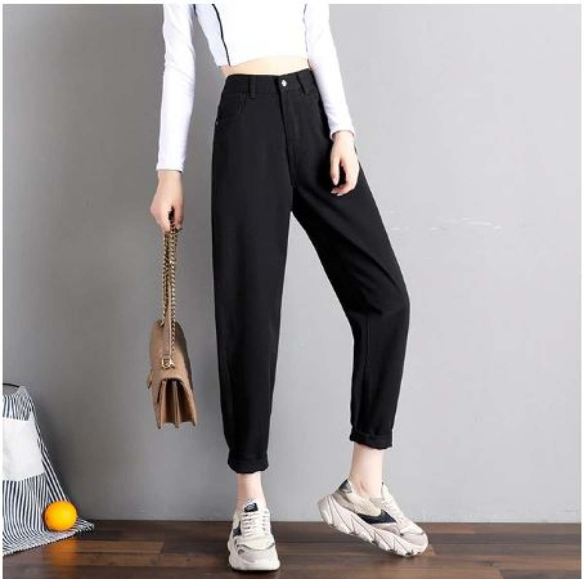 Широкие джинсы женские с высокой талией черные