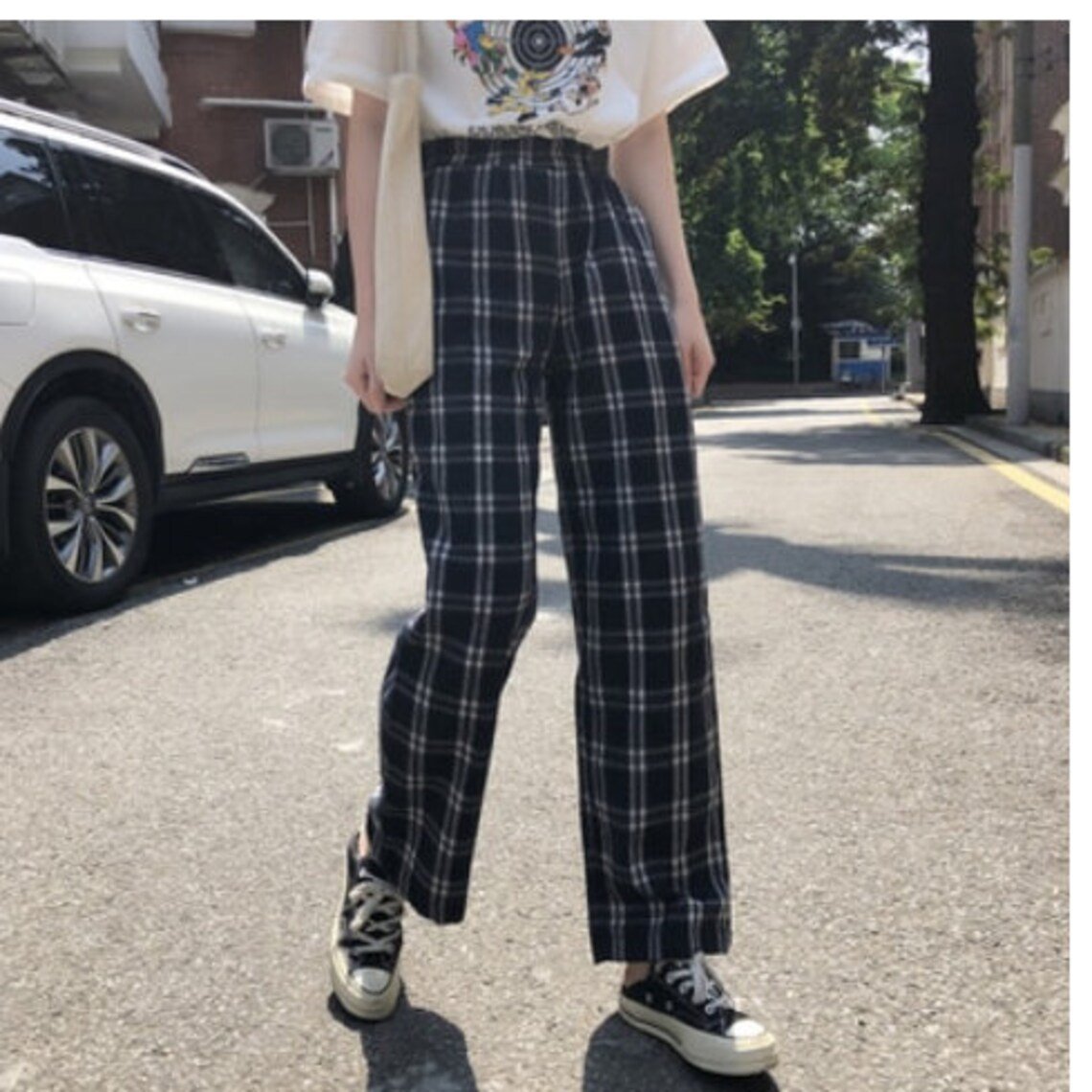 Стиль Харадзюку 2020 клетчатые штаны